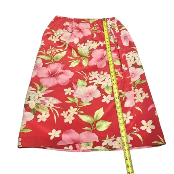 Talbots Pure Silk Faux Wrap Skirt 12 Petite Pink VTG 90s Hawaiian - Picture 11 of 16